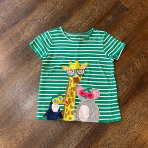 Mini Boden Green Striped Tee with Animal Pals Lift the Flap